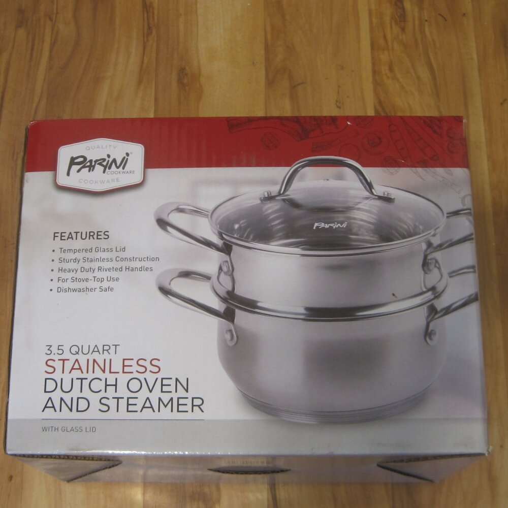 PARINI 3 Qt. Stainless Steel  Dutch Oven And Steamer New in Box.